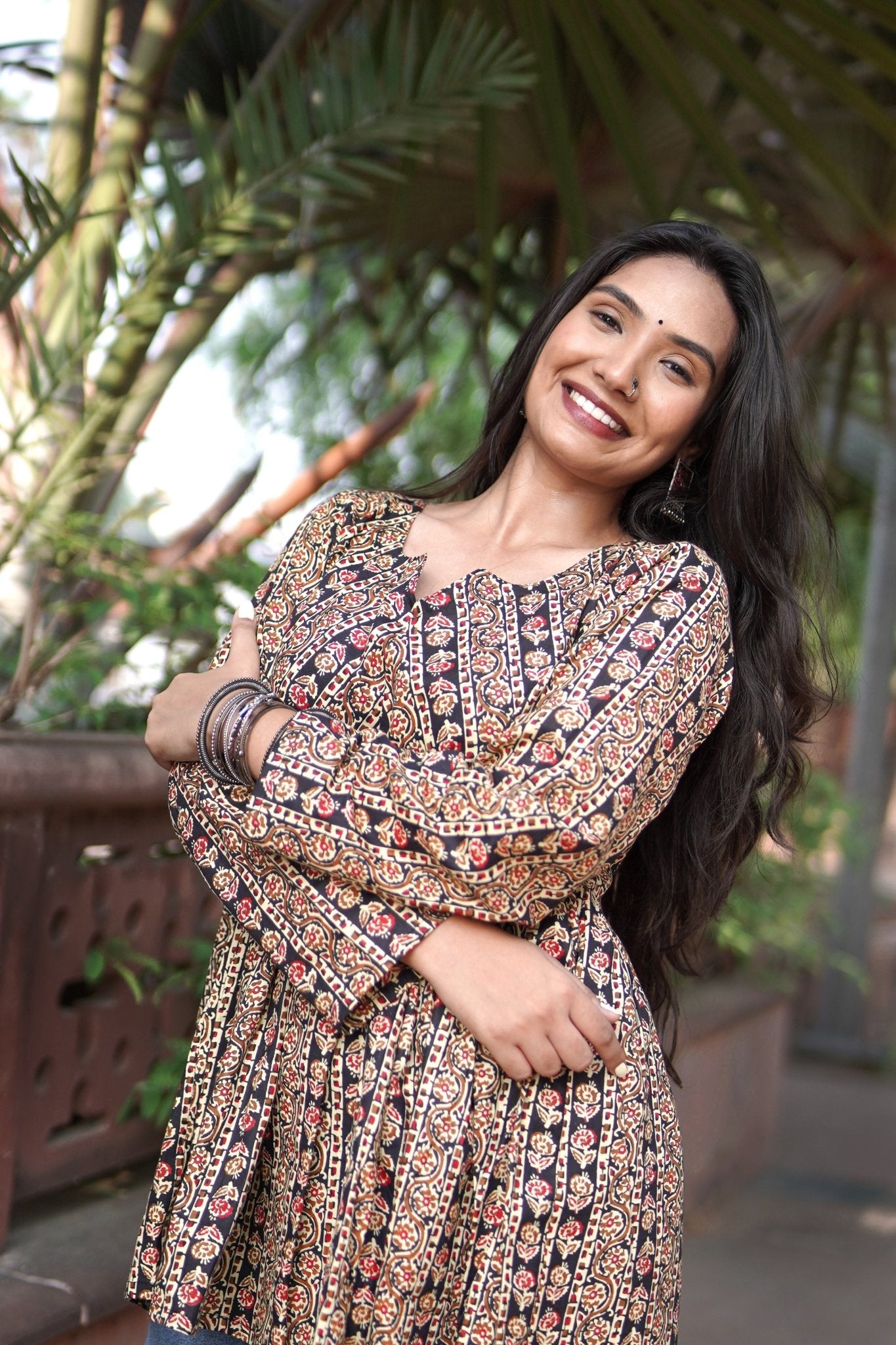 Rajni - Full Sleeves Floral Line Short Kurti - Vastronomy - Short Kurti