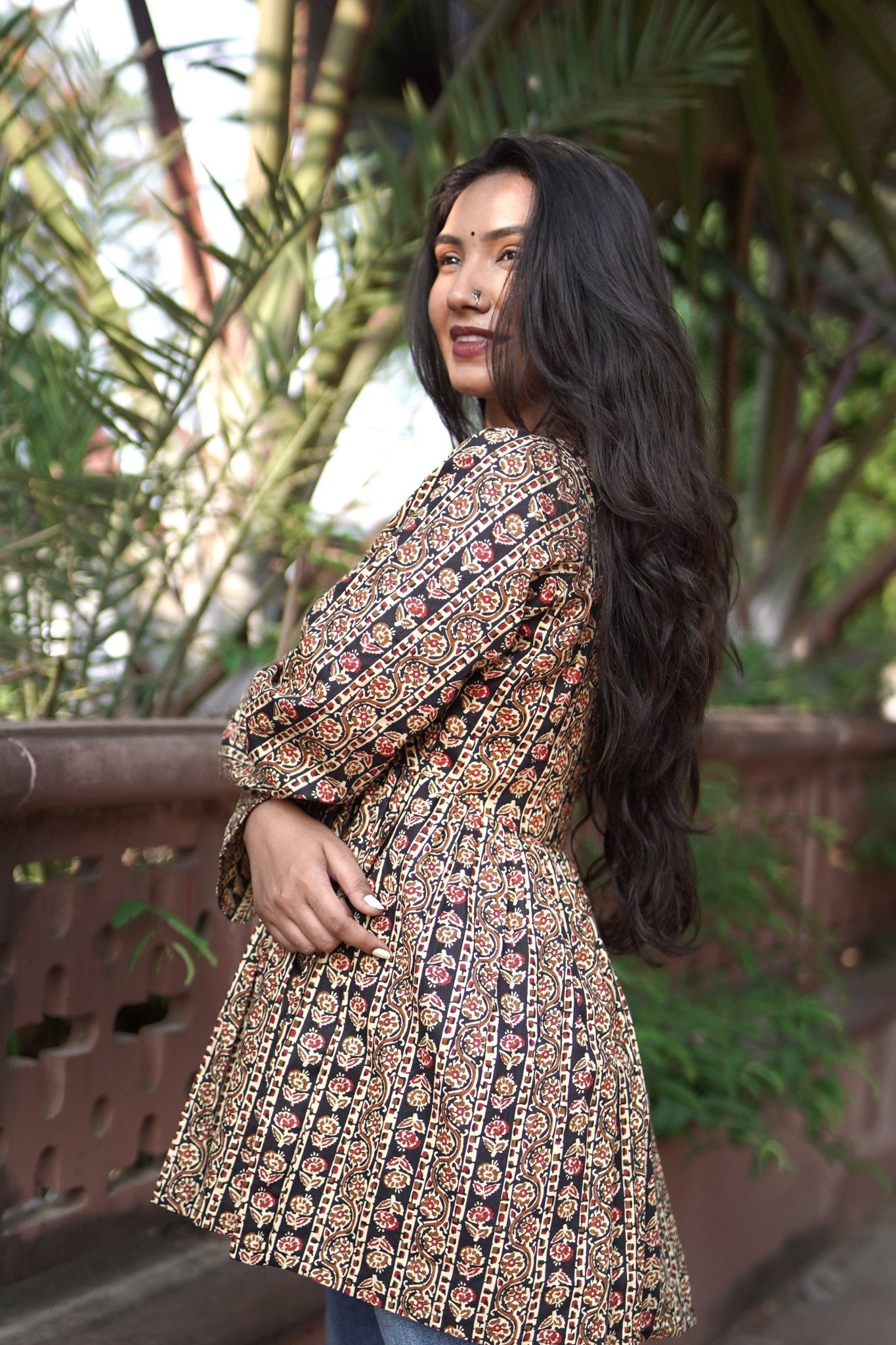 Rajni - Full Sleeves Floral Line Short Kurti - Vastronomy - Short Kurti